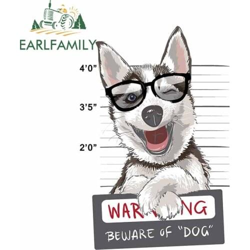 EARLFAMILY 13cm x 8.9cm for Husky Beware of Dog Wall Car Stickers Snowboard VAN Laptop Decal Laptop Bumper Windshield Decoration