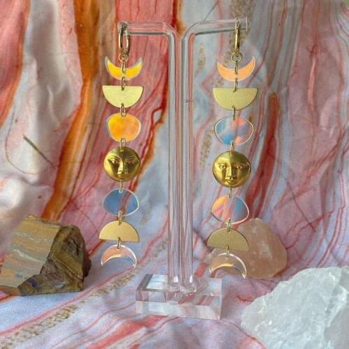 Phases of the Moon Boho Earrings Colors Crecent Handmade