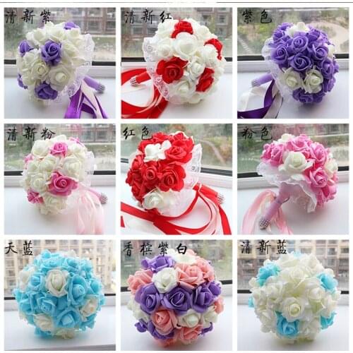Hot Sale 25cm Pretty Handmade Wedding Bouquet Artificial Hand Holding Bridesmaid Bouquet for Bride Flowers Wedding Accessories