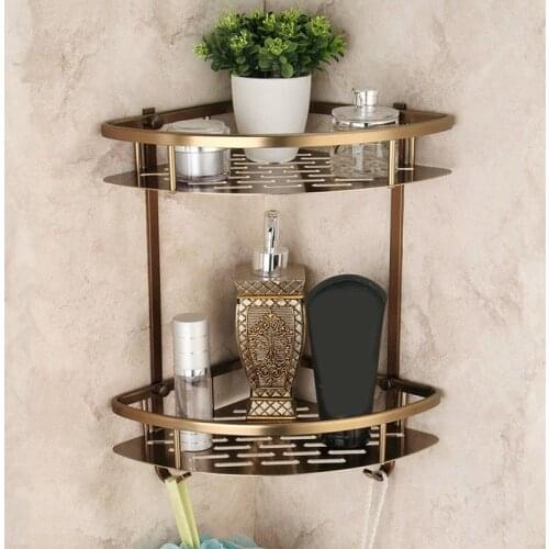 JFBL Hot Corner Wall Mounted Double Bathroom Accessories Shelf Bathroom Big Basket Double Bathroom Shelves