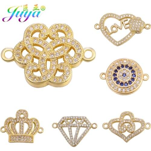Juya DIY Gold Creative Crown Love Rose Flower Connector Charms Accessrories For Women Bracelet Necklace Earring Making
