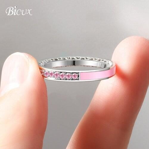 BICUX New Love Crystal Rings for Women Female Romantic Stackable Couple Rings Fashion Cubic Zirconia Ring Anniversary Jewelry