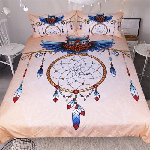 Bedding Set Owl Dreamcatcher Feathers Duvet Cover Bohemian 3D printed 3Pc Soft Duvet Cover with Pillow Case bedline set feather