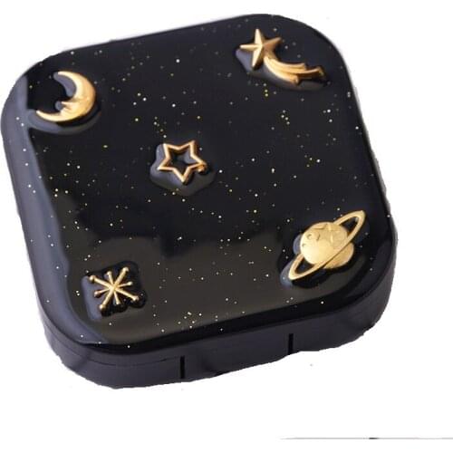 Best Hot Sale Contact Lens Container Box Moon Star Space Pattern Square Travel Case with Mirror Beauty Tools TK-ing
