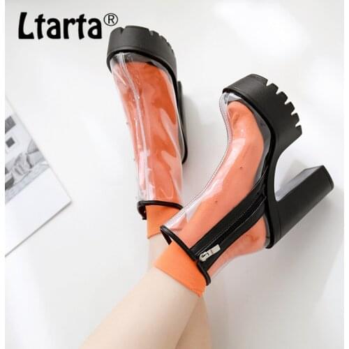 LTARTA 2021 Women Clear Boots Transparent White Bottom Waterproof Platform Thick Heel High Heel Round Roe Boots Shoes DF-jz750-1