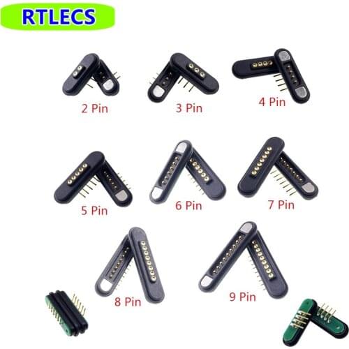 5 Pairs Magnetic Pogo Pin Connector 2 3 4 5 6 7 8 9 Pole Male Female 2.2 MM Grid 3A Spring Load Waterproof Pad Right Angle