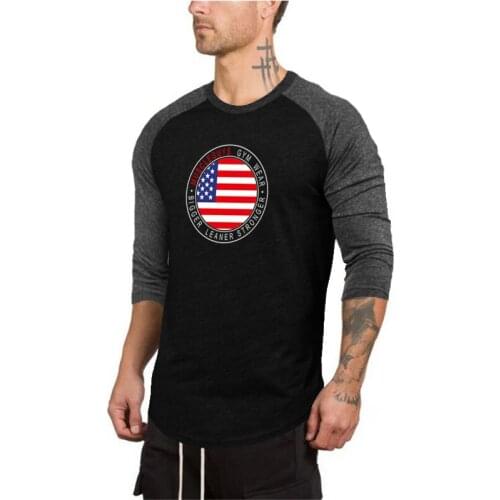 Muscleguys Autumn Fashion T-shirt Men Casual Slim Fit Elastic Soft Seven Quarter Sleeve T Shirts Male Cotton Fitness Tops Tee