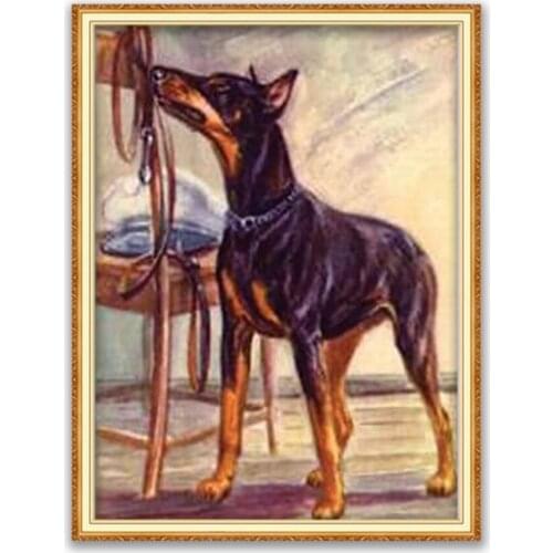 Animal Dog Doberman DIY Embroidery Cross Stitch 11CT Kits Craft Needlework Set Cotton Thread Printed Canvas Home Decoration Sale
