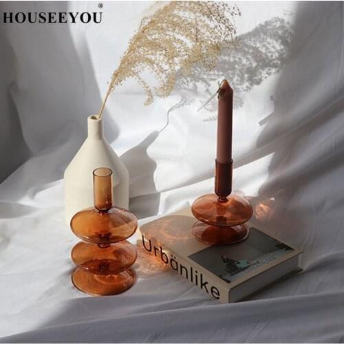 Set of 2 Taper Candle Holders Candlesticks Glass Decoration Home Nordic Flower Vase Birthday Gift