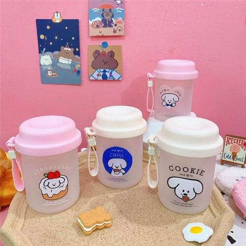 New Creative Cartoon Frosted Glass Water Bottle Cute Water Bottle for Girls Kawaii Portable Leakproof Drinking Bottles Milk Cup