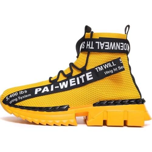 2021 New Summer Mesh Shoes For Men Breathable High Heels Casual Shoes High Top Size 39-46 Male Sneaker Yellow Sneakers For Me