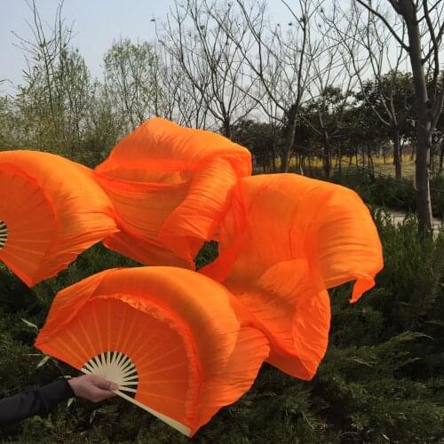 New dyed Orange 100% silk belly dance Fans sexy dancing 100% real silk Veil Fan 1 pair 180 * 90cm direct factory price