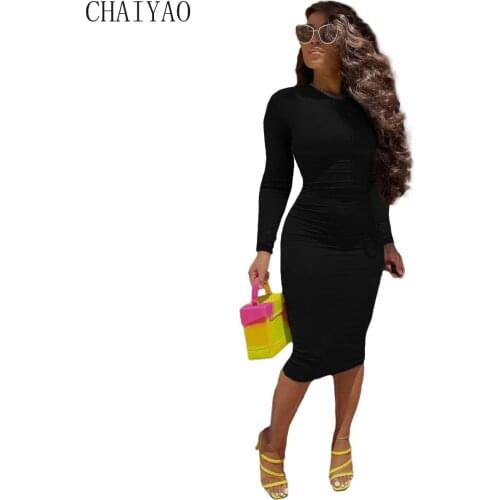 Wholesale Items Plus Size Summer Women Fashion Sexy Slim Long Sleeve Round Neck Solid Color Hip Dress