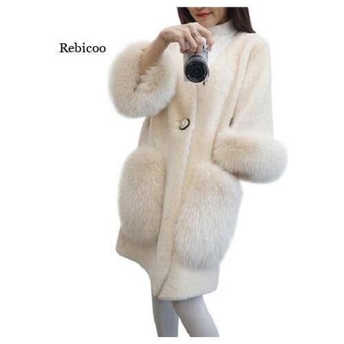 Winter Women Coat Warm Faux Fox Fur Plush Coats Korea Female Mink Outerwear Clothing Ladies Long Jacket New Fashion