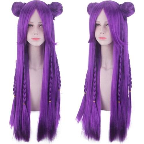 Wig Game Character LOL K/DA Kaisa Cosplay Wigs 80cm Long Purple KDA Heat Resistant Synthetic Hair Perucas Cosplay Wig