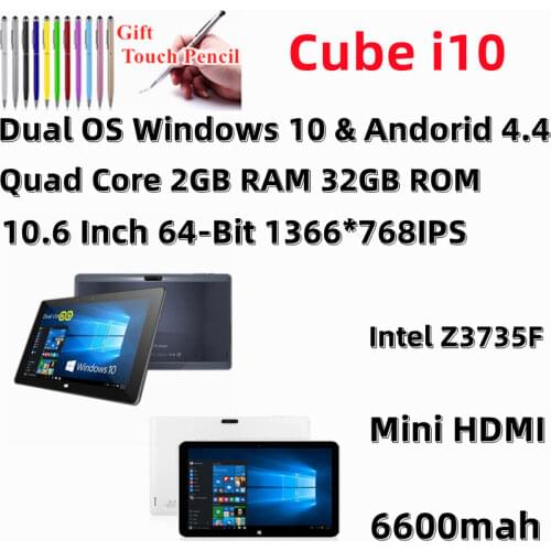 10.6inch CUB i10 2GB+32GB Dual Boot OS Tablet PC Windows 8.1 + Android 4.4 Z3735F HDMI-compatible 32-bit OS 1366*768 IPS