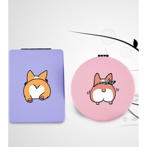 Funny Corgi Butt Makeup Mirror with 2 Side for Girl Portable Travel Folding Magnifying Compact Pocket Cosmetic Vanity Mirrors
