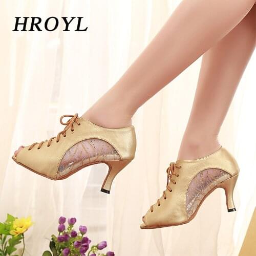 HROYL Latin Dance Shoes For Women MicrofibRed African print Salsa Dance Shoes Womens Ballroom Dance Sandal Hight Heel 10cm 8cm