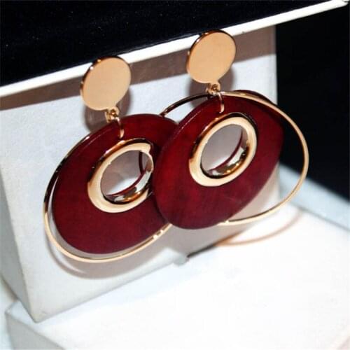 NAWEILY Large Round Earrings Red Black Wood Circle Dangle Earring Brincos Women Fashion Jewelry Bijoux Gift NWL1321