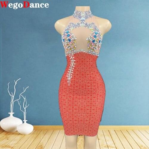 Colorful Sexy Rhinestones Pearls Skinny Dress Birthday Crystals Costumes Women Dancer Prom Club Costume