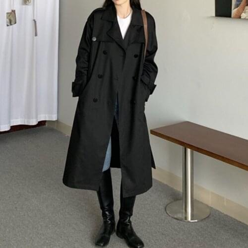 Women Casual Long Trench Coat with Sashes Double Breasted Female Windbreaker Za Chic Vintage Office Coat Ladies Outerwear