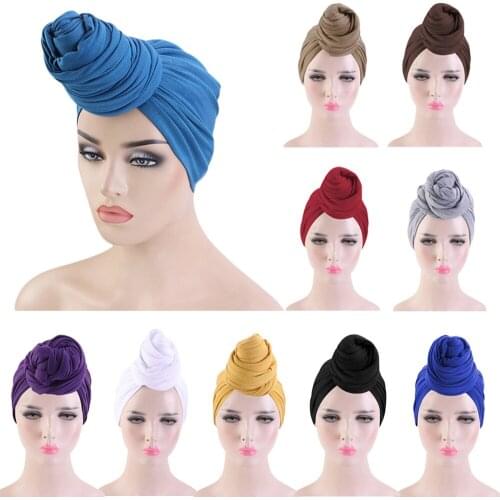 Women Turban Hat Bohemian Style Jersey Top Knot Turban Solid African Twist Headwrap Ladies Hair Accessories India Hat Chemo Cap