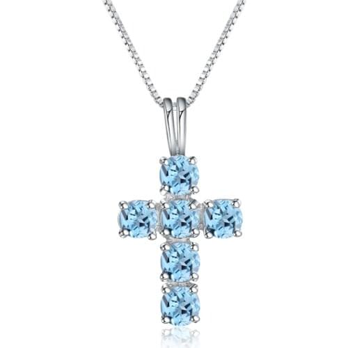 Gems Ballet 1.95Ct Natural Swiss Blue Topaz Pendant 925 Sterling Silver Cross Necklaces for Women Fine Jewelry Collares