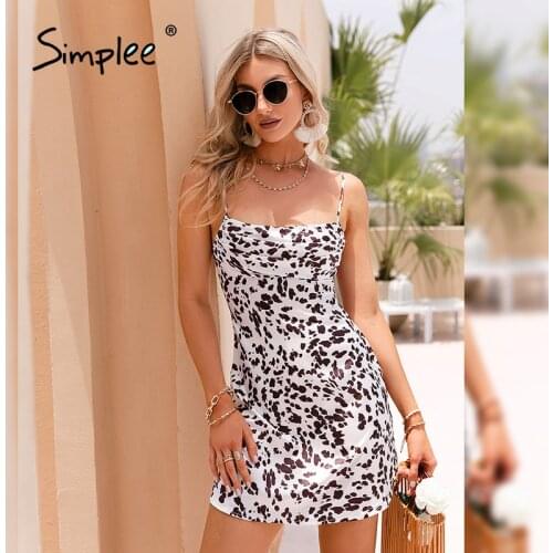 Simplee Sexy square spaghetti strap women dress Elegant leopard print swing collar dresses Summer night club party dresses 2021