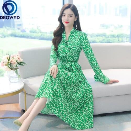 Summer Women Beach Midi Dress Fashion Green Print Sexy Thin Chiffon Floral Boho Tropical Party Elegant Bow Dress Party Vestidos
