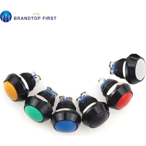 1PC 12mm Momentary Waterproof Round Oxidation Black Metal Push Button Switch Car Start Horn Bell Automatic Reset Button 1NO