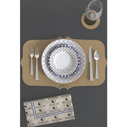 12pcs/set Solid Design Placemats With Coaster Non Slip Table Mats Kitchen Wood Mdf Accessories Home Pad Coaster Dining Table