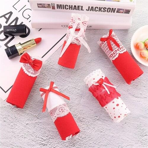 3pcs/lot New Cotton Milk Red Teenage Girl Underwear Ladies Underwear Short Briefs Japanese Korean Middle Waist Girls Panties