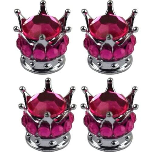 4 Pack Silver Crown Coral Bling Diamond King Crown Tire/Wheel Air Valve Caps