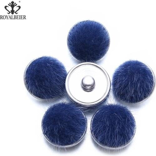 6pcs/lot Plush Covered Rabbit Fur Buttons Clips Fluffy 18mm Round Buttons Bracelet and Necklace Snaps Jewelry KZ0866 Wholesale