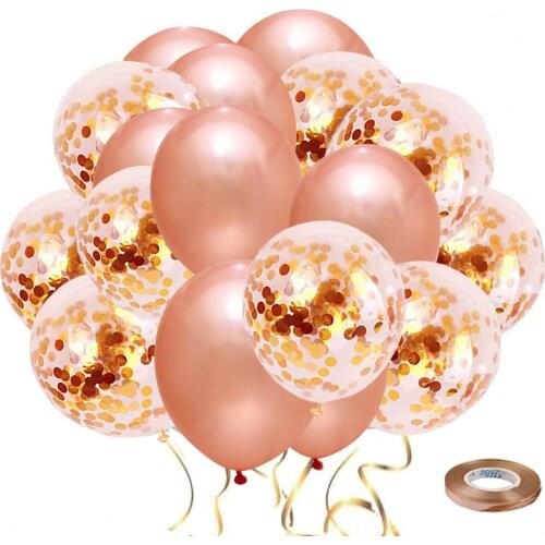 60 packs Rose Gold Confetti Latex Balloons Birthday Balloons with Rose Gold Ribbon for Party Wedding Bridal Shower Decorations