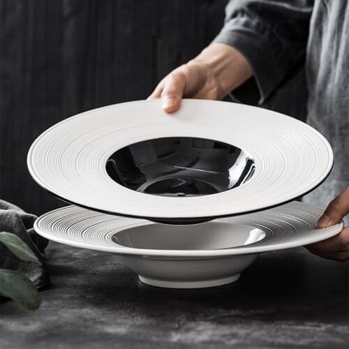 White Brushed Ceramic Western Food Straw Hat Plate Restaurant Set Plate Home Fruit Salad Pasta Dessert Plate Kitchen Tableware