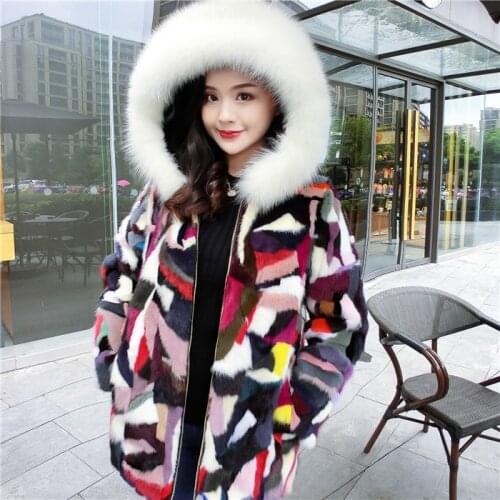 Shipping.winter thick Free warm women genuine mink fur coat,patchwork real fur jacket.fashion lady Fox fur collar long overcoat
