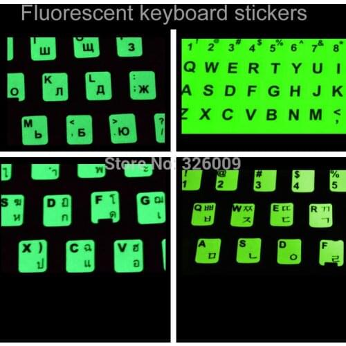 Fluorescent keyboard stickers Russian Thai Korean Alphabet for all kind of keyboard Fluorescence luminous layout Shine long time