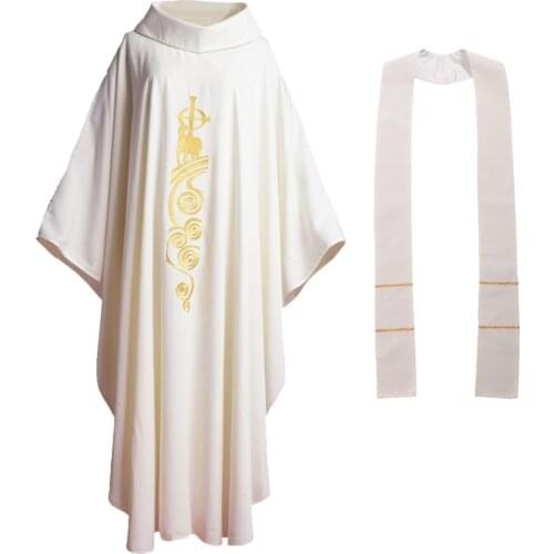 Monastic Chasuble Catholic White Church Lamb Embroidered Priest Vestments