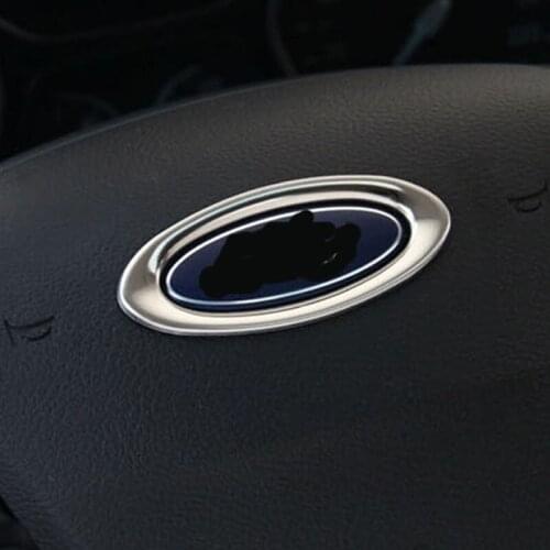 High quality steering wheel ABS Chrome trim cover logo ring For Ford Focus 2 3 Fiesta Ecosport Kuga car accessories