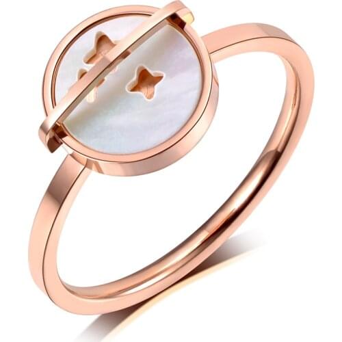 Trendy Design Rose Gold Star Rings Titanium Stainless Steel White Shell Wedding Rings For Women Engagement Gift R19068