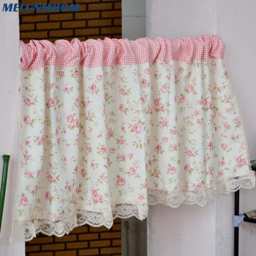 Short Curtains Valance Pelmet Printed Pink Floral Kitchen Curtains for Living Room Window Blinds Bedroom Door Window Treatments