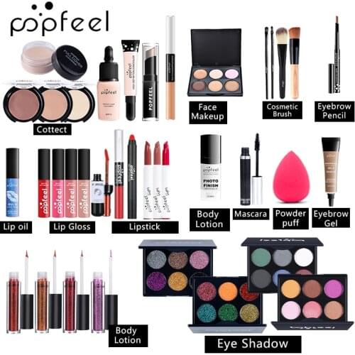 POPFEEL ALL IN ONE 35PC Makeup Set Box Suitcase Makeup Kit Lipstick Makeup Brushes Nail Polish Set Cosmetic For Makeup Eyeshadow