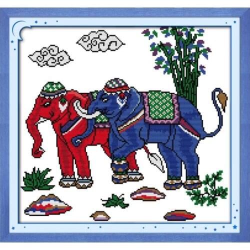 Handmade Sewing Kit Cross Stitch, Thai Elephant Garden Figure Animal Series Embroidery Sewing Decoration Hanging Picture