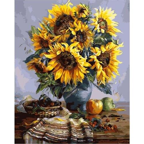 Sunflowers Abstract Modern DIY Cross Stitch Embroidery 11CT Kits Craft Needlework Set Printed Canvas Cotton Thread Design