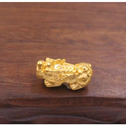 New Pure 24K 3D Yellow Gold Bead 17x9m Lucky PiXiu Bead 1.14g