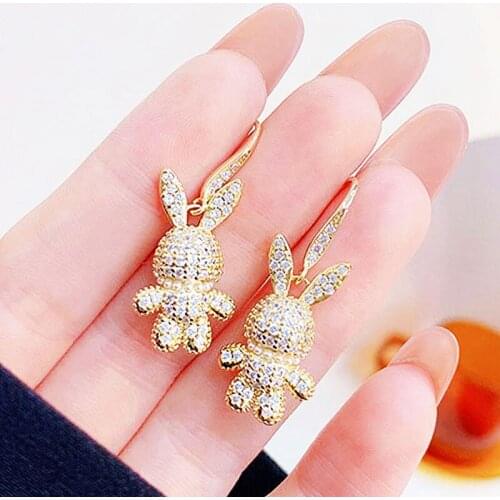 Charm Micro Inlaid Diamond Earrings Exquisite Temperament Rabbit Luxury Sweet Girl Jewelry Ear Stud for Maiden Romantic Pendant