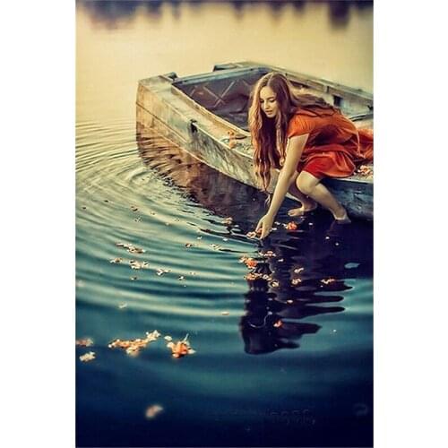 Crafts DIY diamond painting square diamond cross stitch full drill needlework diamond embroidery Girl, flower & boat A6940R