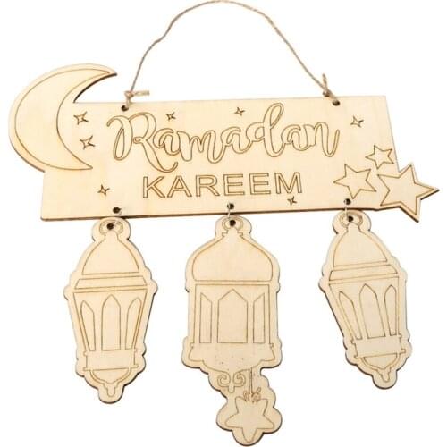 Ramadan Kareem Decor Natural Wood Board Home Door Hanging Decoration Wooden Ornament Islamic Festival Eid Supplies