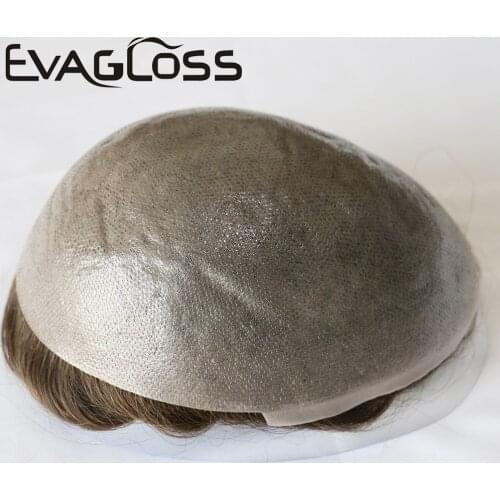 Remy Full Skin PU Hairpiece Toupee Men Wigs Invisible Natural Look Hair Replacement System Skin PU Hair Prosthesis Handmade Wigs